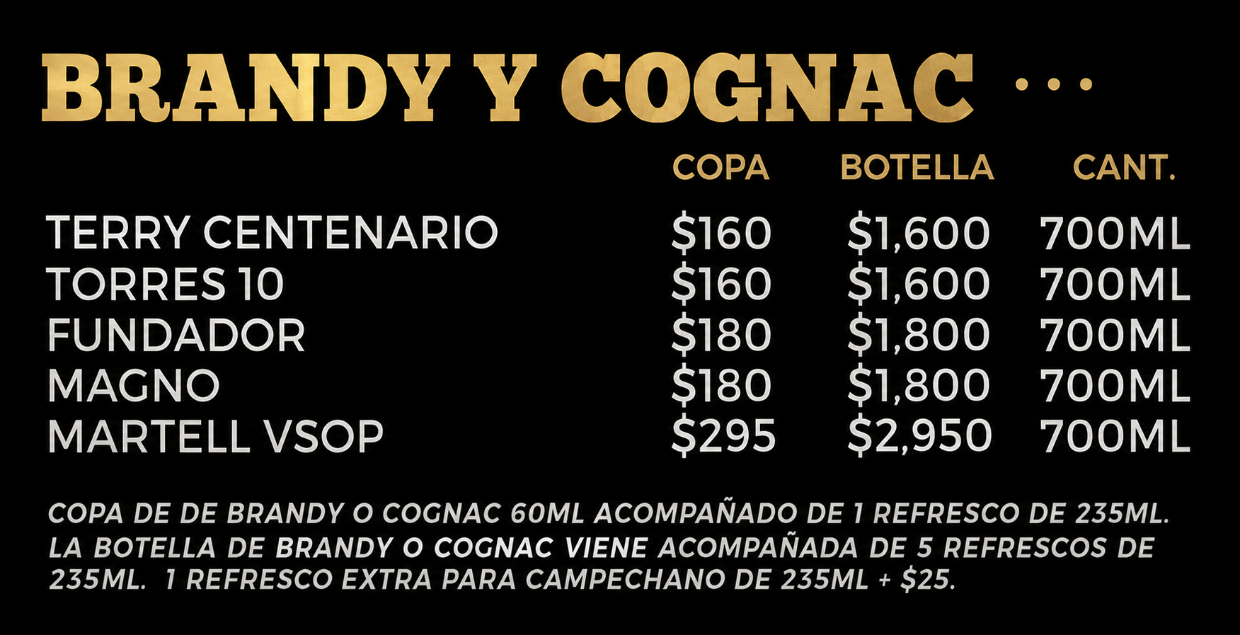 Menú - Brandys y Cognac